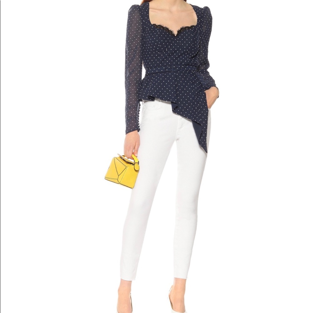 Self Portrait plumetis polka-dot belted peplum top - Picture 2 of 4